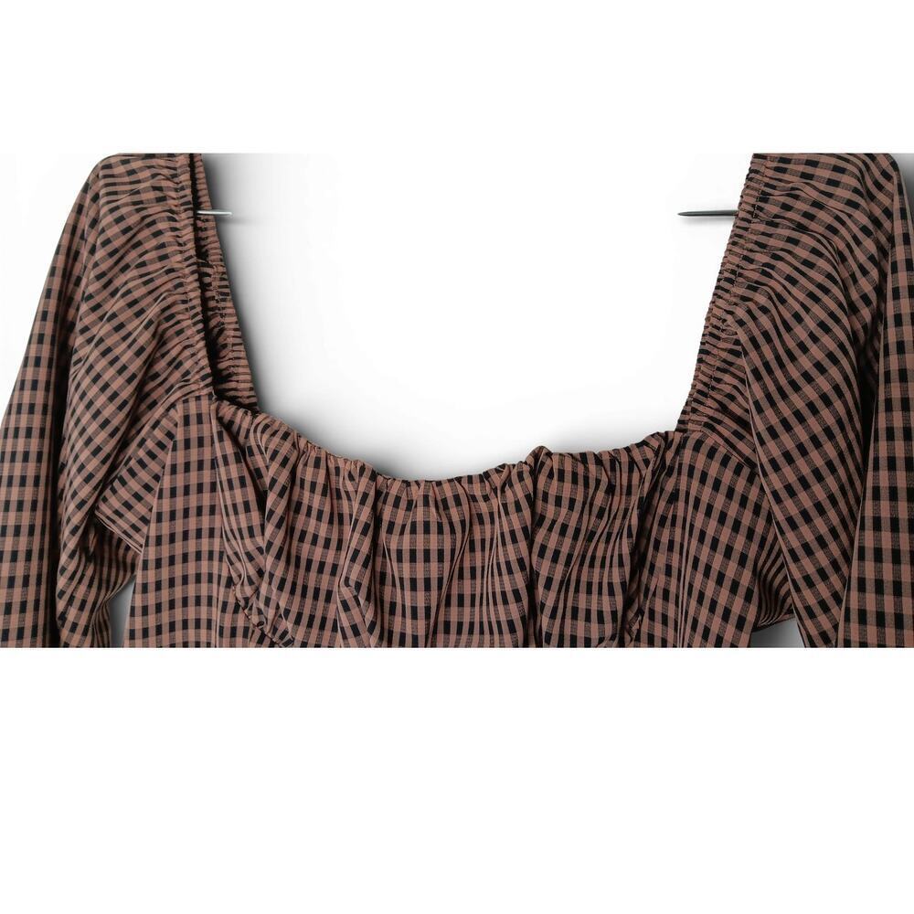 Capulet Brown Black Gingham Puff Sleeve Square Neck Puff Sleeve Dress Size M - Picture 9 of 14